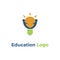 Education Logo student lamp Illustration with yellow lamp and blue student Idea for Education Concept, Ecological Education