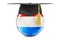 Education in Luxembourg concept. Luxembourgish flag with graduation cap, 3D rendering