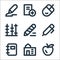 Education material line icons. linear set. quality vector line set such as apple, school, notebook, pencil, pencil, abacus, mouse