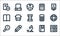 Education material line icons. linear set. quality vector line set such as calculator, microscope, bacteria, bookmark, pencil,