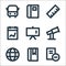 Education material line icons. linear set. quality vector line set such as remove file, bookmark, globe, telescope, whiteboard,