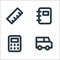 education material line icons. linear set. quality vector line set such as school bus, calculator, notebook