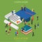 Education micro people flat 3d web isometric infographic concept