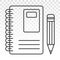 Education notebook / diary / journal with pencil for writing - line art vector icon for apps and websites