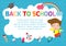 Education object on back to school background, back to school, Kids jumping, education concept, Template for advertising brochure