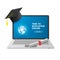 Education Online Concept. Distant learning technology. Notebook with Graduation Hat and Diploma and Education Online