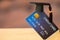 Education payment Credit Card for study Graduate concept: Graduation Cap on Mock up Card, Idea for dept loan playing for successs