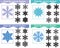 Education for preschool children. Find the correct shadow of snowflakes, set of educational game for kids. Vector illustration