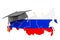 Education in Russia concept. Russian map with graduate cap, 3D rendering