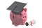 Education Savings Fund with Piggy Bank, 3D rendering