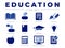 Education School Icon Set. Literature, Learning, Certificate, Creativity, Professor, Book, Student, Ideas, Break, Calculation,