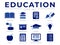 Education School Icon Set. Literature, Learning, Certificate, Creativity, Professor, Presentation, Student, Ideas, Calculation,