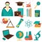 Education school university learning flat icon set