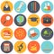 Education school university learning icons set with science elements isolated illustration