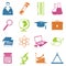 Education school university learning icons set with science elements isolated vector illustration