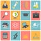 Education school university learning icons set with science elements isolated vector illustration