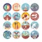 Education and science flat circle icons set. Subjects and scientific disciplines. Vector icon collection.