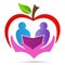 Education study logo apple student care book symbol vector icon design.