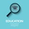 Education symbol with magnifying glass icon and