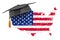 Education in the United States concept. American map with graduate cap, 3D rendering