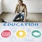 Education Word Lightbulb Hat Book Icon Graphic Concept