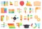 Education workflow icons set cartoon vector. Target search