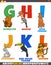 Educational alphabet set with cartoon animal characters