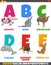 Educational alphabet set with cartoon animals