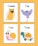 Educational animal alphabet cards Q to T. Quokka, Ray, Snail, Turtle.Colorful childish vector illustrations with letters.