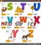 Educational cartoon alphabet letters for children set from S to Z