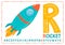 Educational cartoon illustration of letter R from alphabet with Rocket