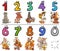 Educational cartoon numbers set with dogs animal characters