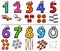 Educational cartoon numbers set with sport objects