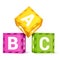 Educational children cubes ABC isometric vector colored construction bricks with letters