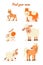 Educational children game-find your mother. Sheep, horse, cow, lamb, foal, calf on a white isolated background. Vector