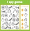 Educational children game. I spy sheet for toddlers. Find and count Easter icons. Early educations for kids