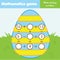Educational game for children. Complete equations. Study Subtraction and addition. Easter theme mathematics worksheet for kids