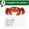 Educational game for children. Copy the picture. Cute crab. Coloring book