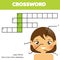 Educational game for children. Crossword puzzle kids activity. My body theme learning vocabulary