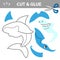 Educational game for children. Cut and glue cartoon shark. Activity worksheet