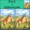 Educational game: Find differences. Mother giraffe stands with her little cute baby giraffe. They smile