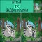 Educational game: Find differences. Mother raccoon stands with her little cute baby and smiles