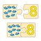 Educational game for kids. Find right picture for number. Puzzle with number eight and toys ships. Puzzle Game, Mosaic