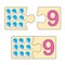 Educational game for kids. Find right picture for number. Puzzle with number nine and toys whales. Puzzle Game, Mosaic