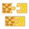 Educational game for kids. Find the right picture for the number. Puzzle with number seven and pretzel. Puzzle Game