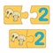 Educational game for kids. Find the right picture for the number. Puzzle with number two and mushrooms champignons