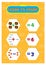 Educational game for kids, learn to count. Sums with different images, illustration