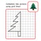 Educational game for kids. Simple exercise. Fir tree drawing using grid