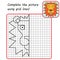 Educational game for kids. Simple exercise Lion. Drawing using grid. Symmetrical drawing.