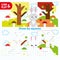 Educational game for kids to develop color perception and abstract thinking. Draw by squares. Gray hare in autumn forest